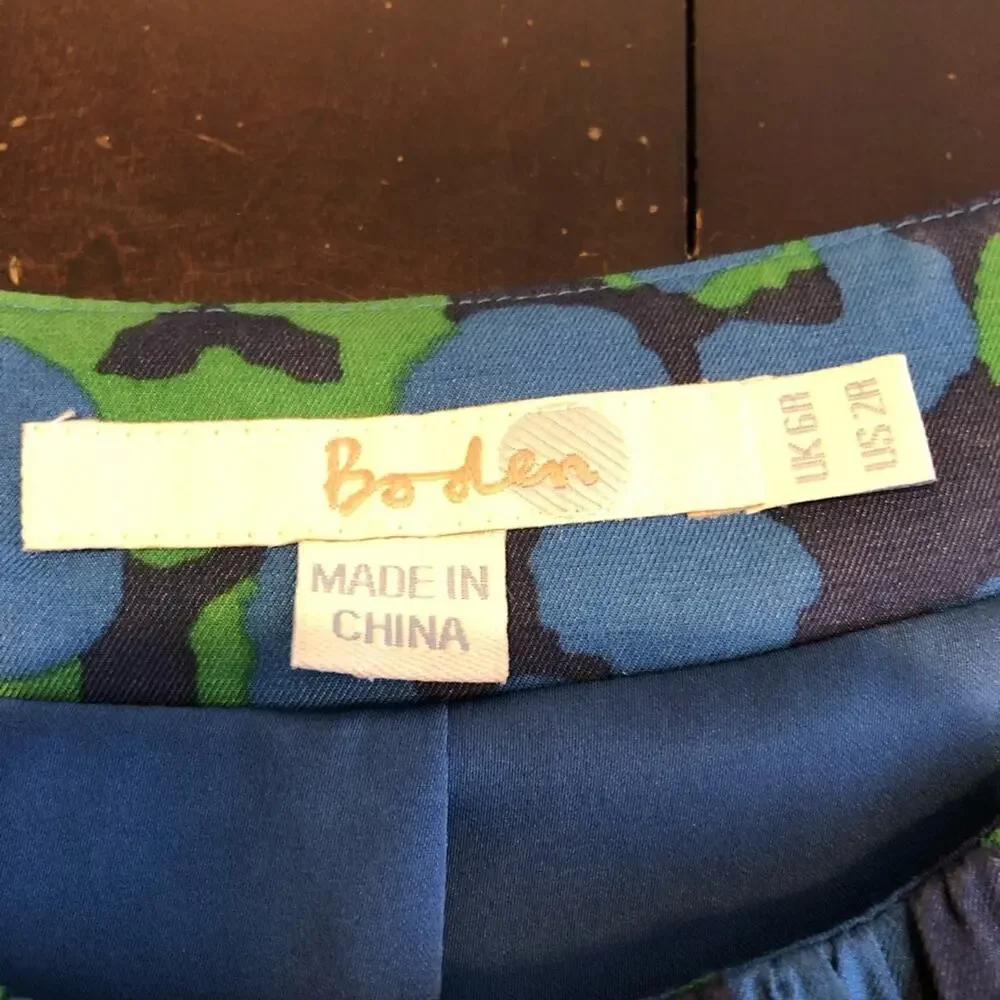 Boden blue green floral cap sleeve silk blend dress size 2R